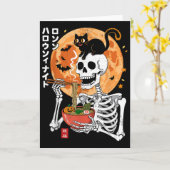 Carte Squelette effrayant mangeant un bol de ramen avec (Fleur jaune)