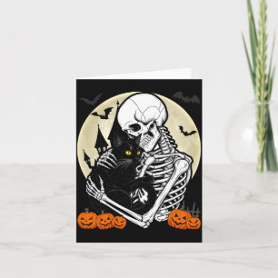 Carte Squelette étreignant un chat noir Halloween design