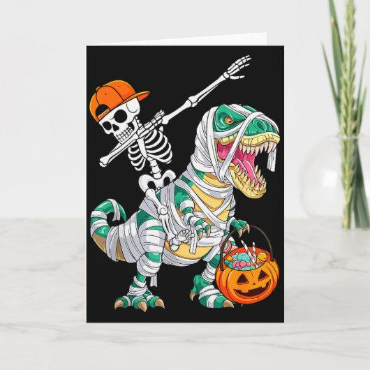 Carte Squelette faisant du cheval danse Dab dinosaure T (Devant)