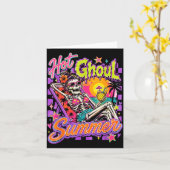 Carte Squelette Féminin Halloween Plage Summerween (Fleur jaune)