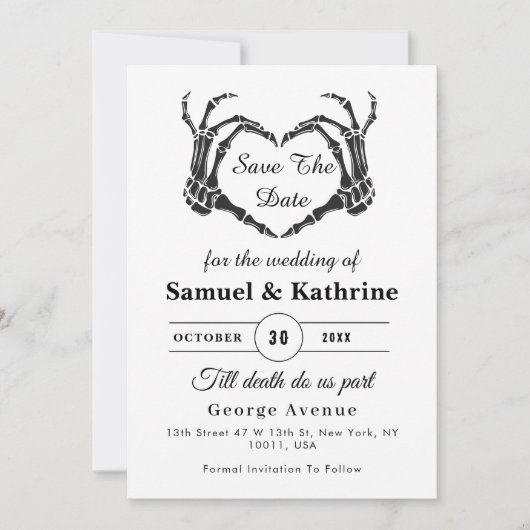 Carte Squelette gothique Main Halloween Mariage Date de (Devant)