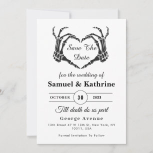 Carte Squelette gothique Main Halloween Mariage Date de 