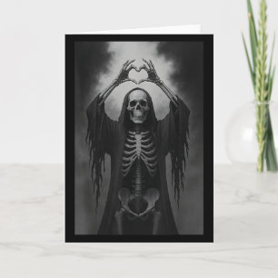 Carte Squelette Mains Signe de Coeur Visage Effrayant Dr