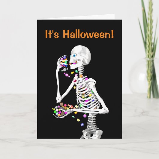 Carte Squelette Manger Halloween Candy (Devant)