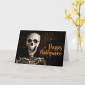 Carte Squelette qui rit Halloween Personnalisable (Fleur jaune)