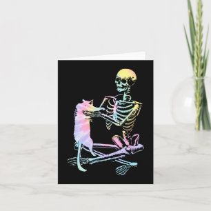 Carte Squelette tenant un chat Lazy Halloween Costume Cr
