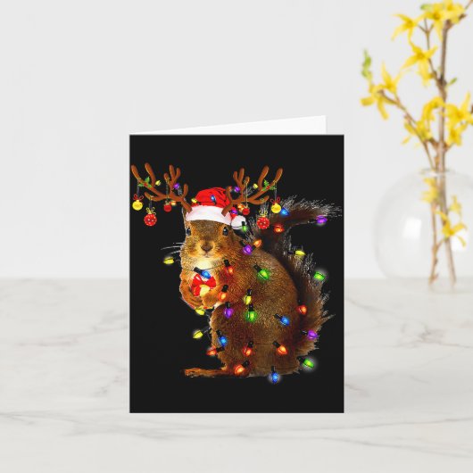 Carte Squirrel Christmas Tree Lights Reindeer Santa Hat (Fleur jaune)