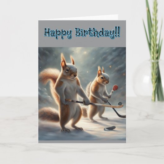Carte Squirrels playing Hockey Birthday (Devant)