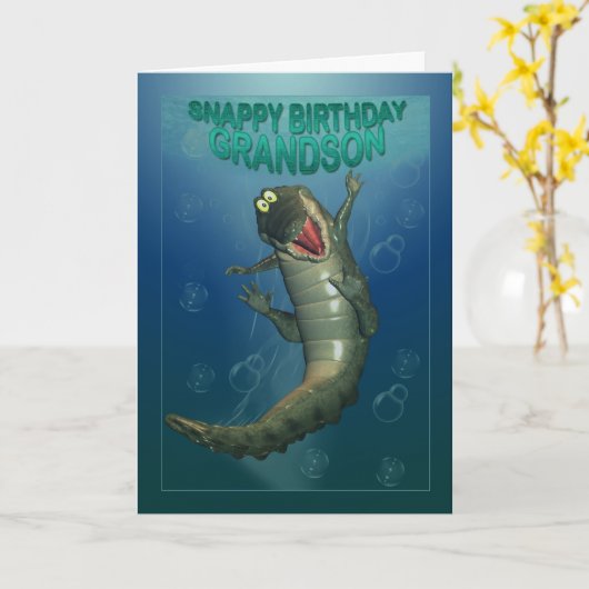 Carte Srary Birthday Happy Crocodile Underwater View (Fleur jaune)
