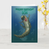 Carte Srary Birthday Happy Crocodile Underwater View (Fleur jaune)