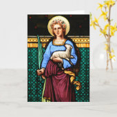 Carte St Agnes de Rome, tenant agneau et feuille de palm (Fleur jaune)
