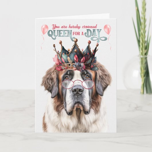 Carte St Bernard Dog Queen pour une journée Anniversaire (Devant)