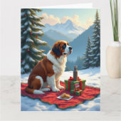 Carte St. Bernard Winter Picnic Christmas Painting (Devant)