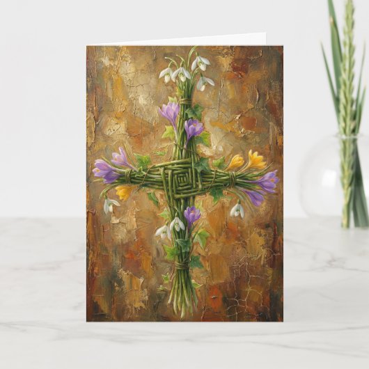Carte St Brigid Cross Green Rushes Crocus Imbolc Art (Devant)