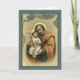 Carte St. Joseph FÊTE DES PÈRES Enfant Jésus Lys