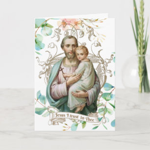 Carte St. Joseph Jésus Fleurs Religieux Catholique