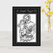 Carte St. Joseph Priez pour nous Illustration noir blanc (Fleur jaune)