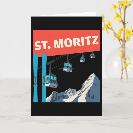 Carte St. Moritz Skiing - Retro St. Moritz Ski  (Fleur jaune)