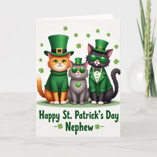 Carte St Patrick à motif de chat vert (Devant)