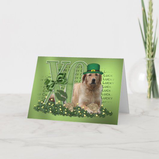Carte St patrick - je charme chanceux - golden retriever (Devant)