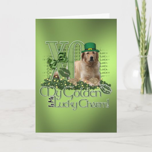 Carte St patrick - je charme chanceux - golden retriever (Devant)