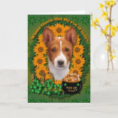 Carte St patrick - pot d'or - Basenji (Fleur jaune)