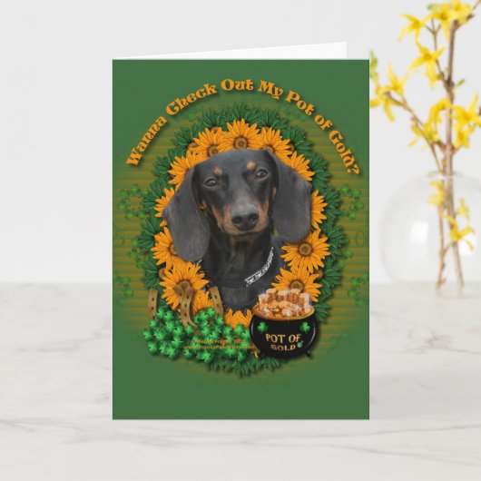 Carte St patrick - pot d'or - teckel - Winston (Fleur jaune)