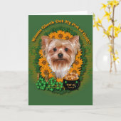 Carte St patrick - pot d'or - Yorkshire Terrier (Fleur jaune)