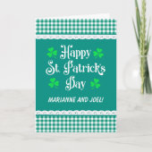 Carte St Patrick's Custom Name Shamrock Green Checks (Devant)
