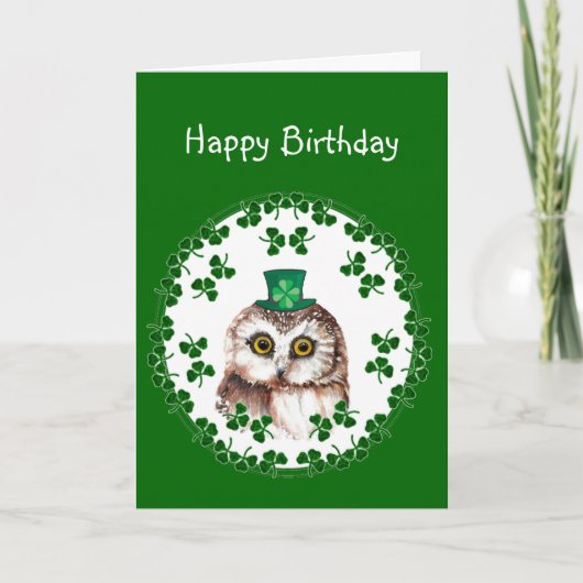 Carte St. Patrick's Day Anniversaire Chouette de la chan (Devant)