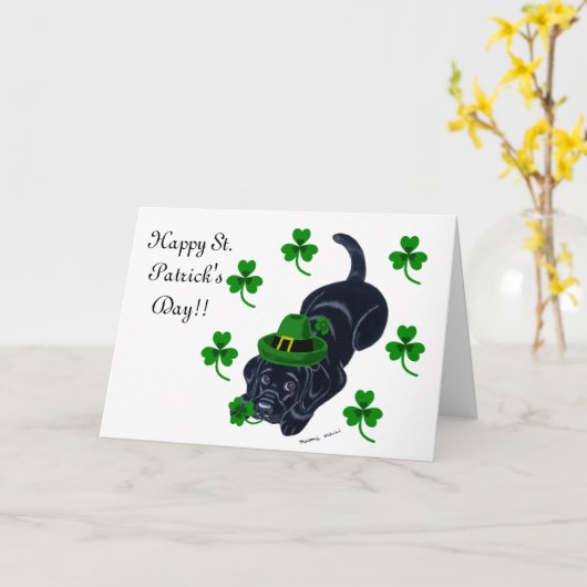 Carte St. Patrick's Day Black Labrador Puppy (Fleur jaune)