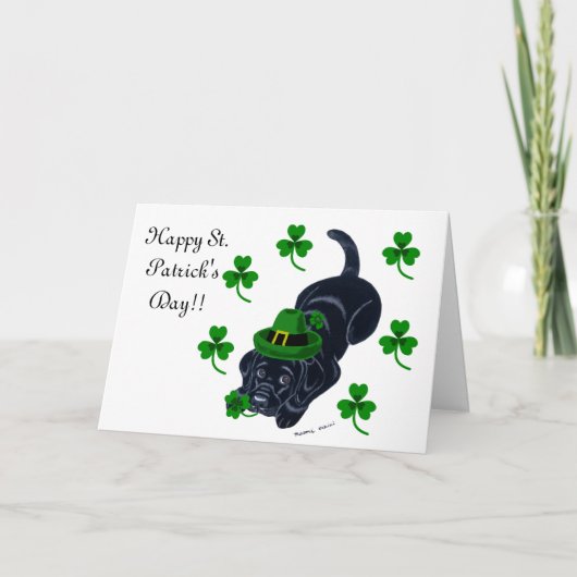 Carte St. Patrick's Day Black Labrador Puppy (Devant)