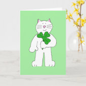 Carte St Patrick's Day Chat blanc avec Shamrock (Fleur jaune)