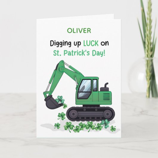 Carte St Patricks Day Construction Excavator Digging Up  (Devant)
