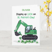 Carte St Patricks Day Construction Excavator Digging Up  (Fleur jaune)