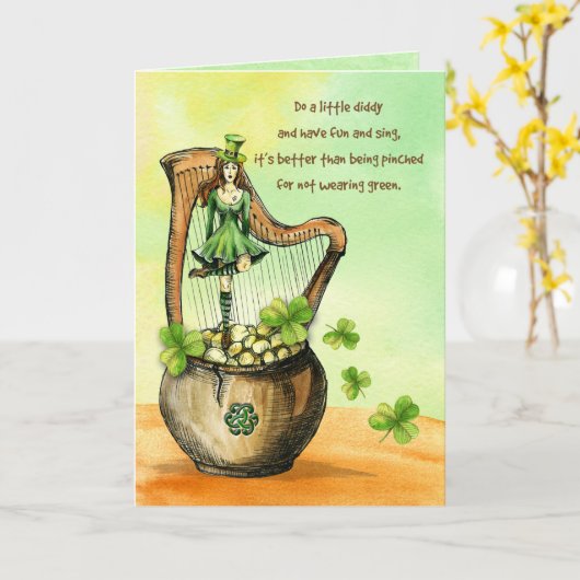 Carte St. Patrick's Day Dancing Lass Pot of Gold (Fleur jaune)