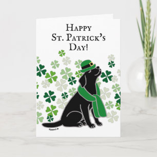 Carte St. Patrick's Day Élégant Black Labrador Clovers