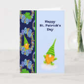 Carte St. Patricks Day en bleu foncé et clair avec Gnome (Devant)