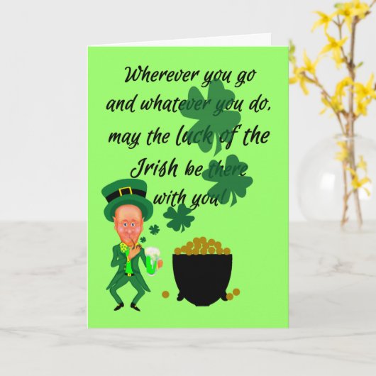 Carte St Patrick's Day Funny Leprechaun Irish Blessing (Fleur jaune)