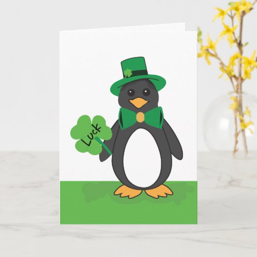 Carte St. Patricks Day Funny Lucky Penguin (Fleur jaune)