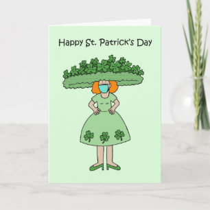 Carte St. Patrick's Day Lady portant une robe Shamrock