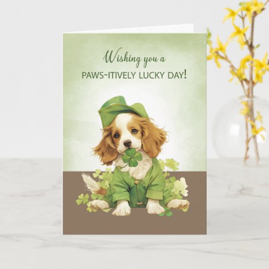 Carte St. Patricks Day mignon Chien Chien Chien Chien Ch (Fleur jaune)
