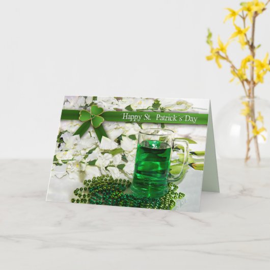 Carte St. Patrick's Day - Mug with Green beverage -Beads (Fleur jaune)