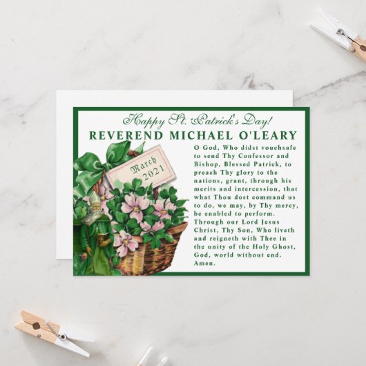 Carte St. Patricks Day Prière religieuse Shamrocks (Devant/Arrière en situation)