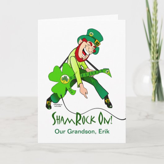 Carte St. Patrick's Day Rock Star Grandson Ajouter un no (Devant)