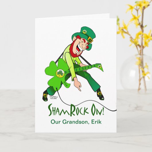 Carte St. Patrick's Day Rock Star Grandson Ajouter un no (Fleur jaune)