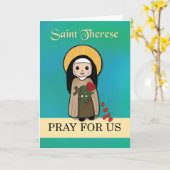 Carte St Therese Lisieux Priez pour nous Simple catholiq (Fleur jaune)