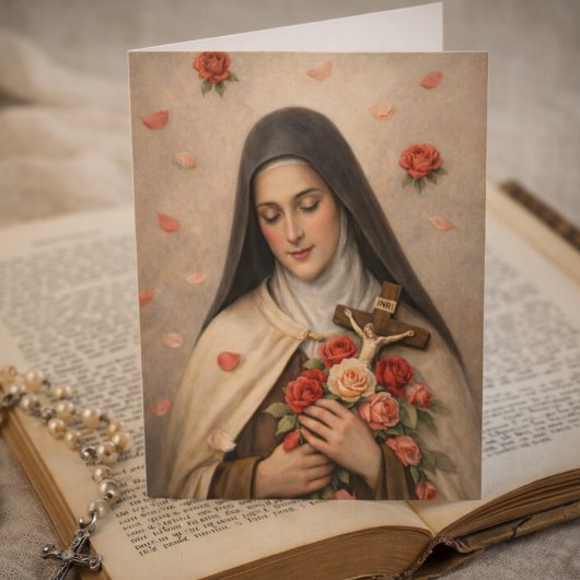 Carte St Thérèse Roses and Crucifix Devotional