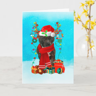 Carte Staffordshire Bull Terrier dans la neige avec Noël