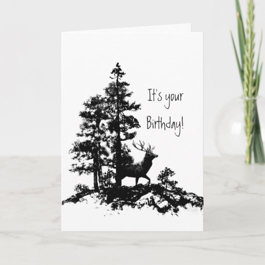 Carte Stag Deer Tree Forêt Animal Masculine Anniversaire (Devant)
